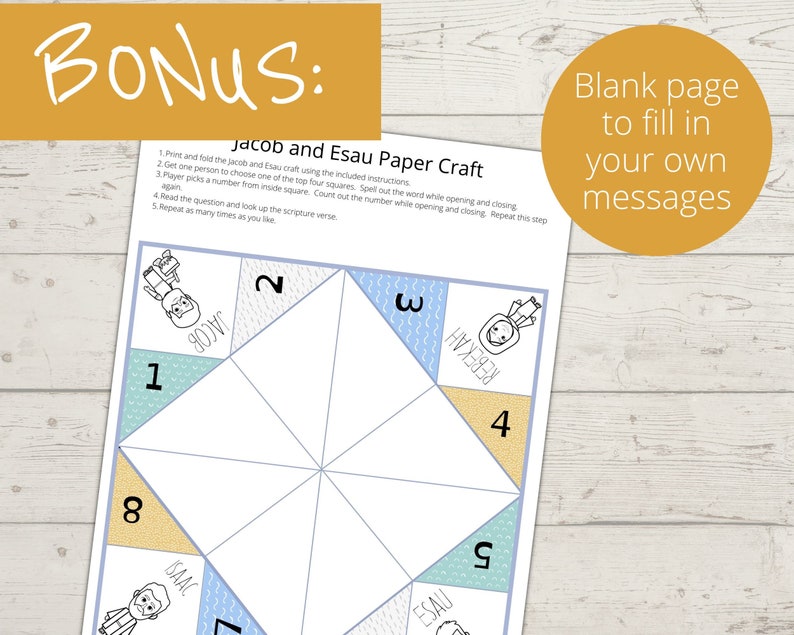 Jacob and Esau Craft, Fortune Teller, Cootie Catcher, Sunday School