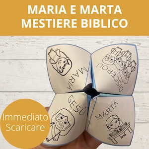 Italian Bible Activity, Maria e Marta con Gesù, artigianato di carta, Mary and Martha with Jesus, Fortune Teller, Sunday School Crafts