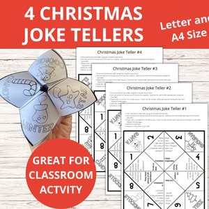 Christmas Joke card, Christmas Joke Tellers, Fortune Teller, Cootie Catcher, Printable Paper Craft, Classroom Activity