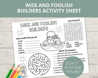 Wise and Foolish Builders Craft, Sunday School Activities, Build Your House on a Rock, Bible Placemat, Bible activity, Church Kids Activity