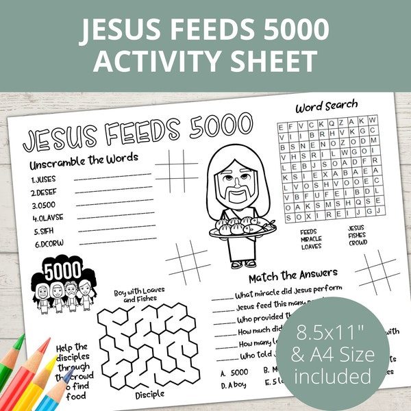 Jesus Feeds 5000 Craft, Feeding of 5000 Craft, Bible activity, Church Kids Activity, Sunday School Activities, Bible Placemat, Activity Page