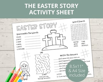 Holy Week Activities for Kids, Bible activity, The Easter Story, Church Kids Activity, Sunday School Activities, Bible Placemat, Jesus Cross
