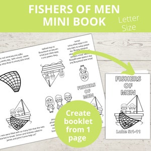 Fishers of Men Sunday school craft, Miracle of Jesus, Jesus Calls his disciples, New Testament Bible Story, Printable Mini Book, Kids crafts