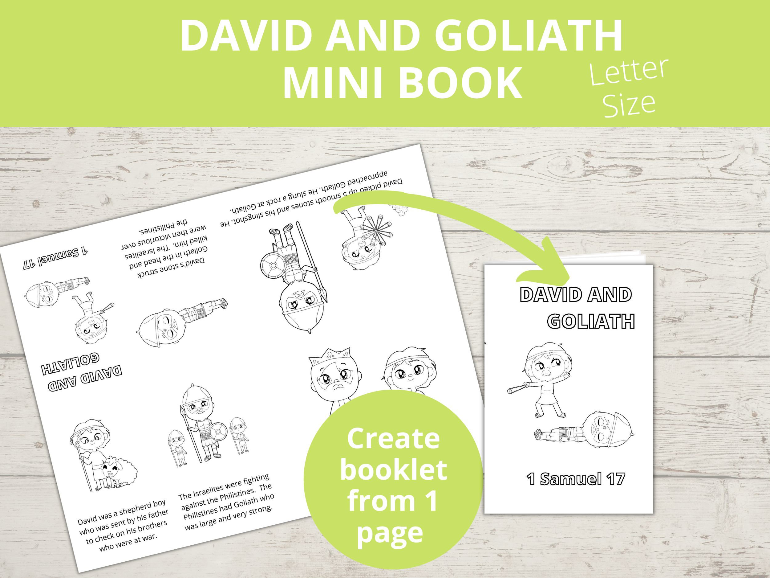 David and Goliath Sunday school craft, Bible Story activity, Old Testament Bible Story, Religious craft, Printable Mini Book, Kids crafts