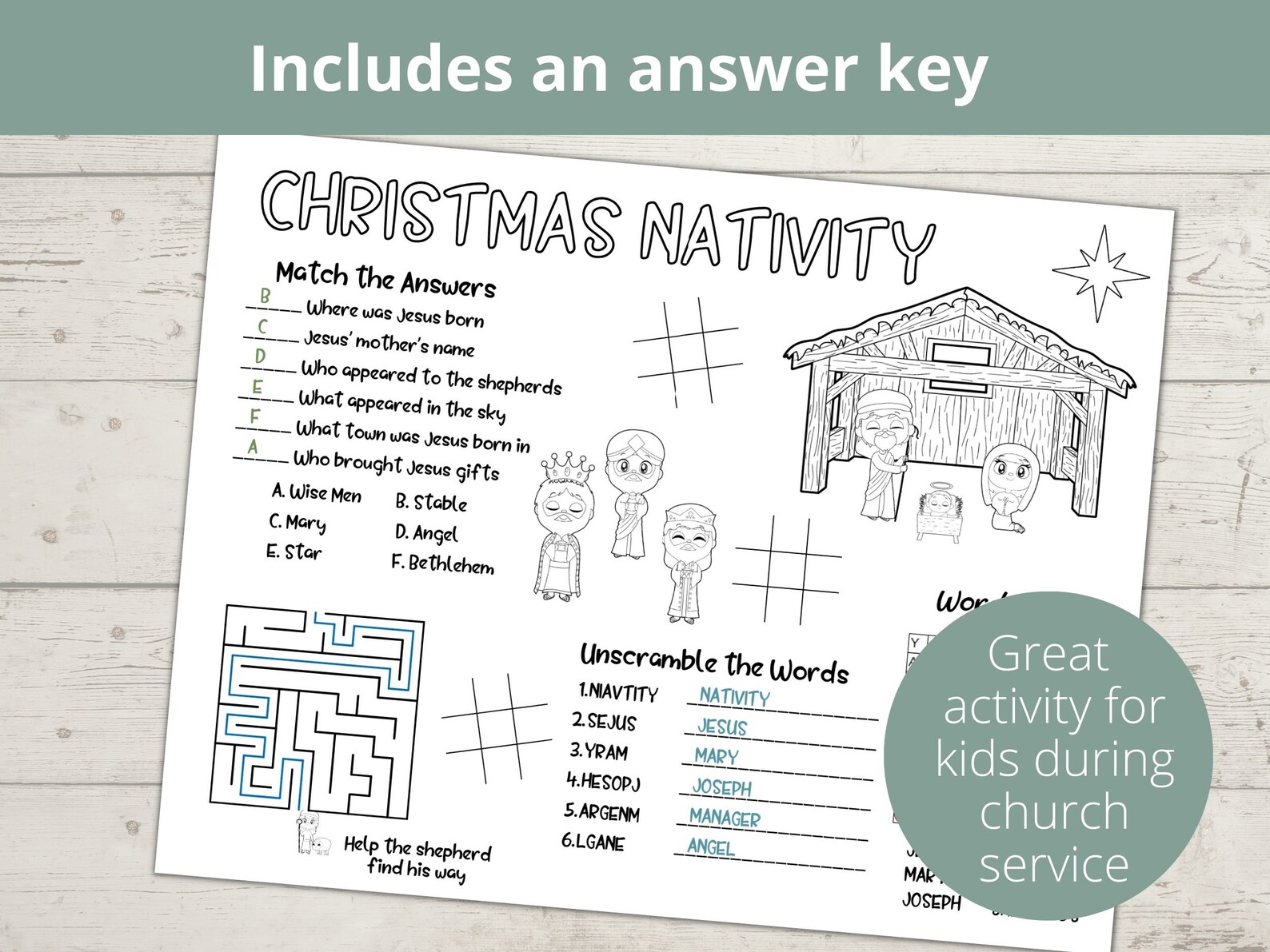 Christmas Nativity for Kids, Church Kids Activity, Bible Activity ...