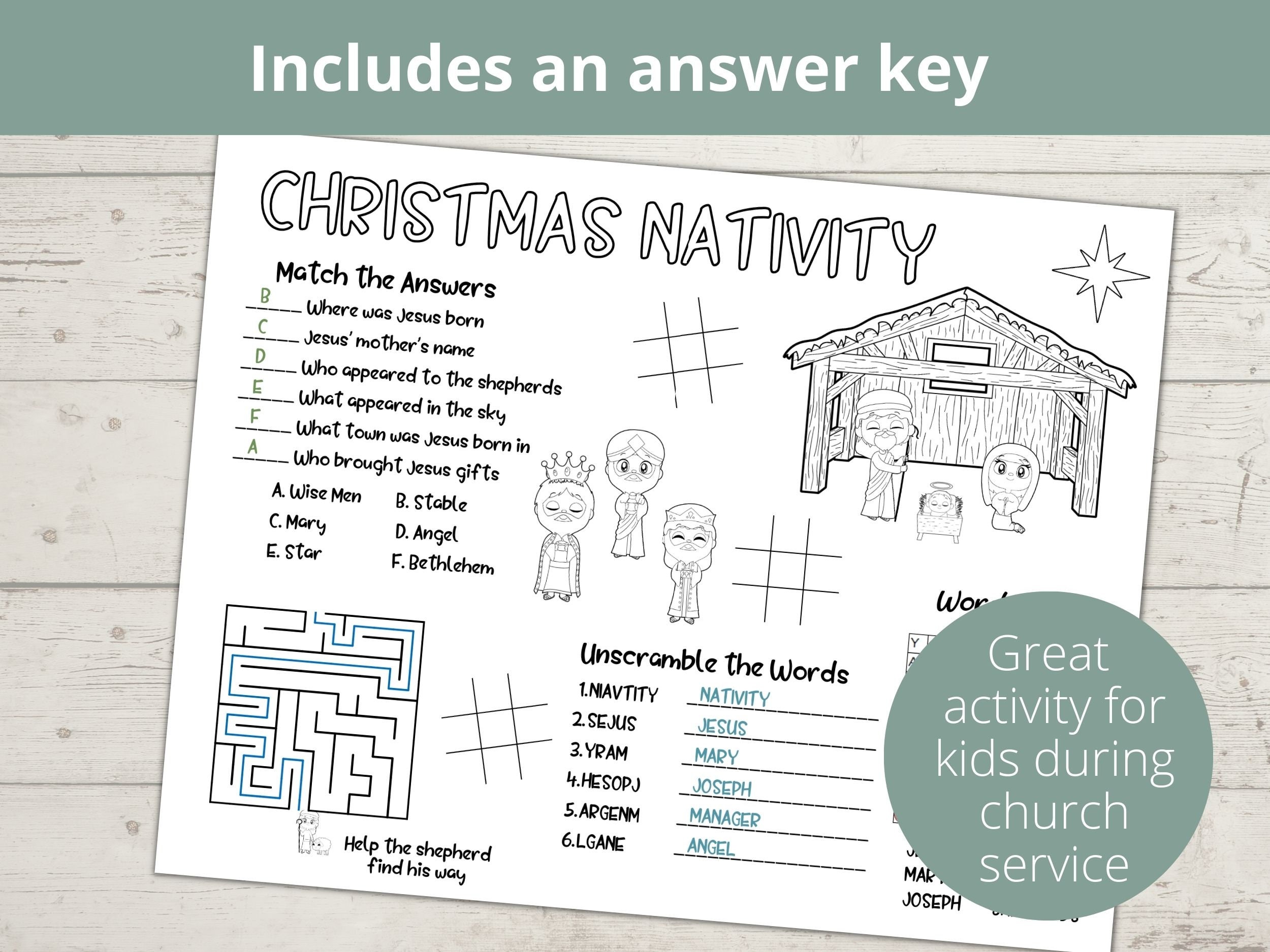 Christmas Nativity for Kids, Church Kids Activity, Bible Activity ...
