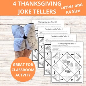Cartes de blague pour Thanksgiving, raconteurs de blagues pour Thanksgiving, diseuse de bonne aventure, attrape-cootie, travaux manuels en papier imprimables, activité en classe
