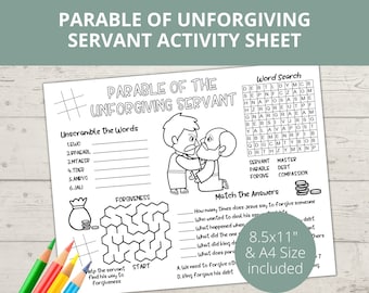Parable of Unforgiving Servant, Forgiveness Christian, Sunday School Activities, Bible Placemat, Bible activity, Church Kids Activity
