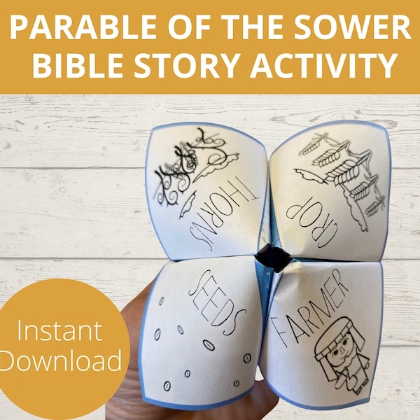 Parable of the Sower, Bible Story Activity, Sunday School Craft, Fortune Teller, Cootie Catcher, Folding Paper, Homeschool activity