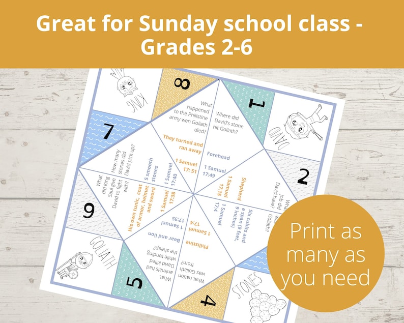 David and Goliath Craft, Bible Story Activity, Sunday school crafts, Printable paper craft, Fortune Teller, Cootie Catcher, VBS image 3