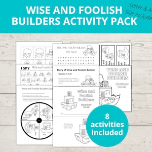 Wise and Foolish Builder, Parables of Jesus, House on the Rock, I Spy, Word Search, Bible Story for Kids, Sunday School activity