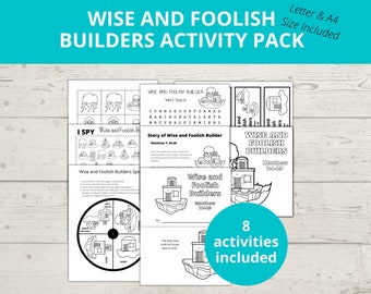 Wise and Foolish Builder, Parables of Jesus, House on the Rock, I Spy, Word Search, Bible Story for Kids, Sunday School activity