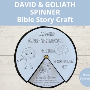 David and Goliath Sunday school Craft, Bible Story Activities, Bible Coloring page, Printable Bible craft, Kids Spinner, A4 Size