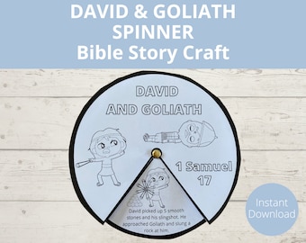 David and Goliath Sunday school Craft, Bible Story Activities, Bible Coloring page, Printable Bible craft, Kids Spinner, A4 Size
