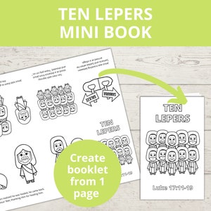 Ten Lepers, Sunday School craft, Jesus Heals, Printable Mini Book, Jesus Miracles, New Testament Bible Story, Homeschool activity