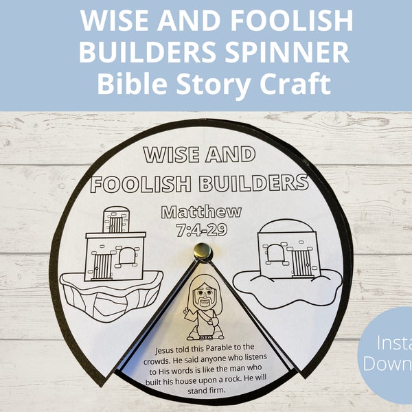 Wise and Foolish Builders Sunday school Craft, Bible Story Activities, Jesus Parable, Printable Bible craft, Kids Spinner, A4 Size