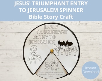 Palm Sunday Activity, Jesus Triumphant Entry to Jerusalem craft, Easter Sunday school Craft, Bible Story Activities, Printable Kids Spinner