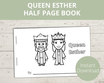 May include: Black and white coloring page featuring Queen Esther and King Ahasuerus. The page has the text "Queen Esther" and "Instant Download" on it.