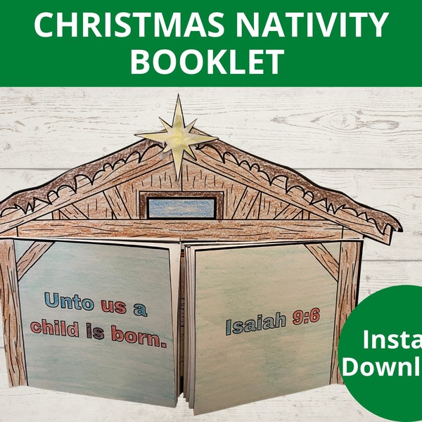 Christmas Nativity Scene, Manger Nativity, Birth of Jesus, Christmas coloring, Sunday school craft, Unto Us a Child is Born, Christmas Craft