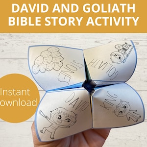 David and Goliath Bible Story Activity, Sunday school craft, Printable paper craft, Fortune Teller, Cootie Catcher