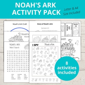 Noahs Ark Craft, Noah&#39;s Ark Bible Story Activities, Sunday school Craft, Activity Pack, Old Testament, ISpy, Word Search, Bookmarks, VBS