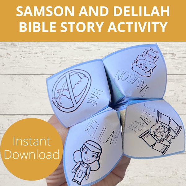 Samson and Delilah, Fortune Teller, Samson Bible, Cootie Catcher, Bible Story Printable, Sunday School Crafts, Old Testament Printable