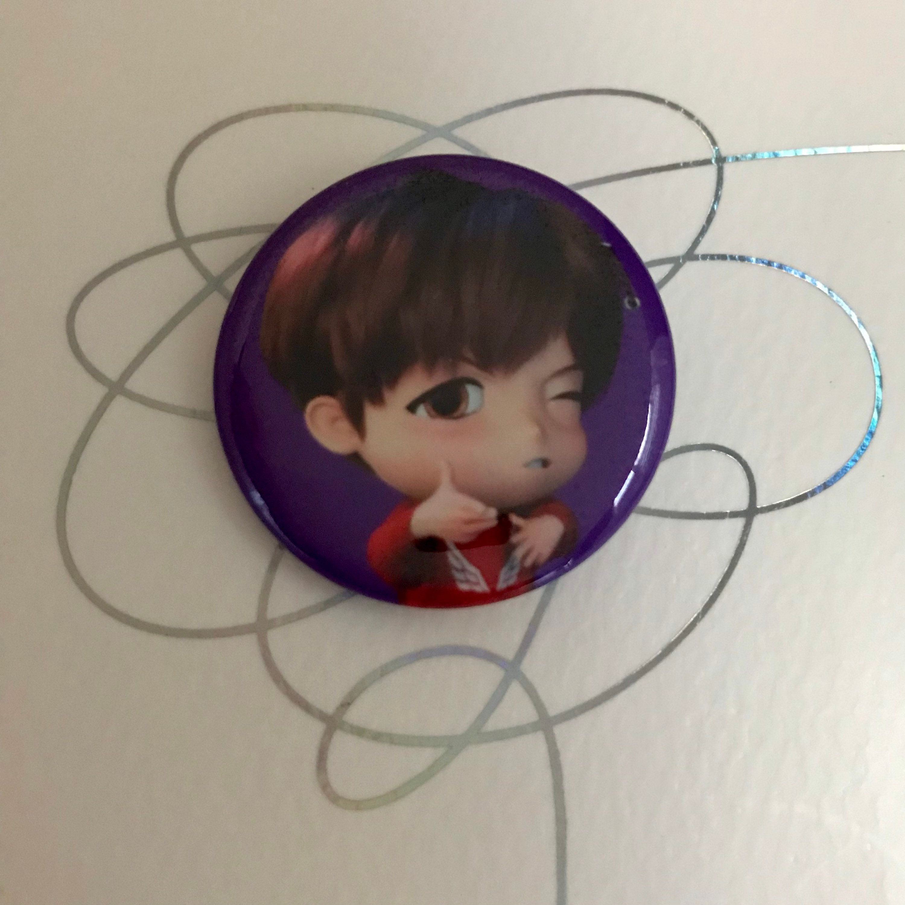 BTS Tiny Tan Mic Drop - 1.25” Pin Back Buttons or Magnets - RM