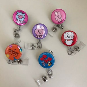 BTS Island, Tiny Tan, BT21 - Badge Reels with Swivel Back - Koya, RJ, Shooky, Mang, Chimmy, Tata, Cooky