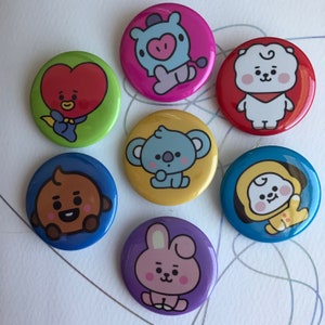 BT21 Baby 1.25” Pin Back Buttons or Magnets - Cooky, Shooky, Chimmy, Tata, Mang, RJ, Koya, and Van - BTS
