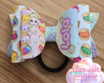 Squishy dumpling themed Hair Bow: Personalized Glitter Bow