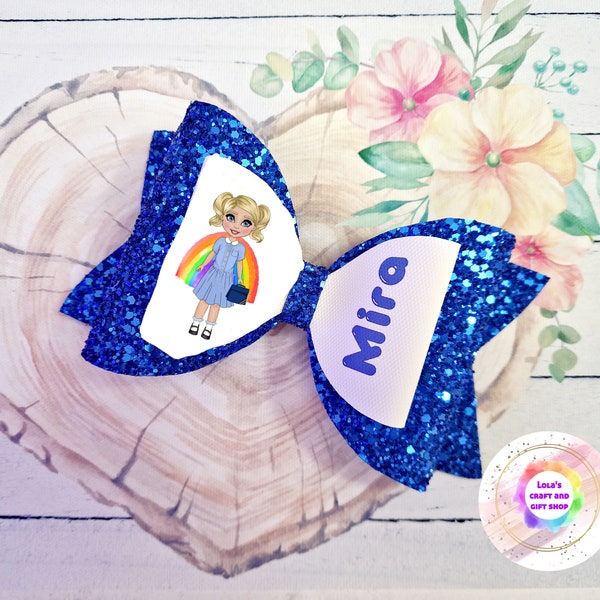 Personalised dolly rainbow school bows | assorted colours | assorted designs