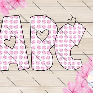 Carta de rabisco de corações de amor de dia dos namorados, clipart de alfabeto, clipart de sublimação, alfabeto de sublimação