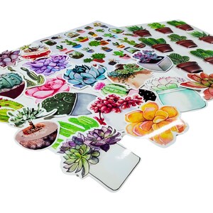 65-delige succulente verfraaiingsset - tuinstickers - plantenstickers - succulentenliefhebber - tags en paperclips - kit voor ephemera - dagboek bijhouden