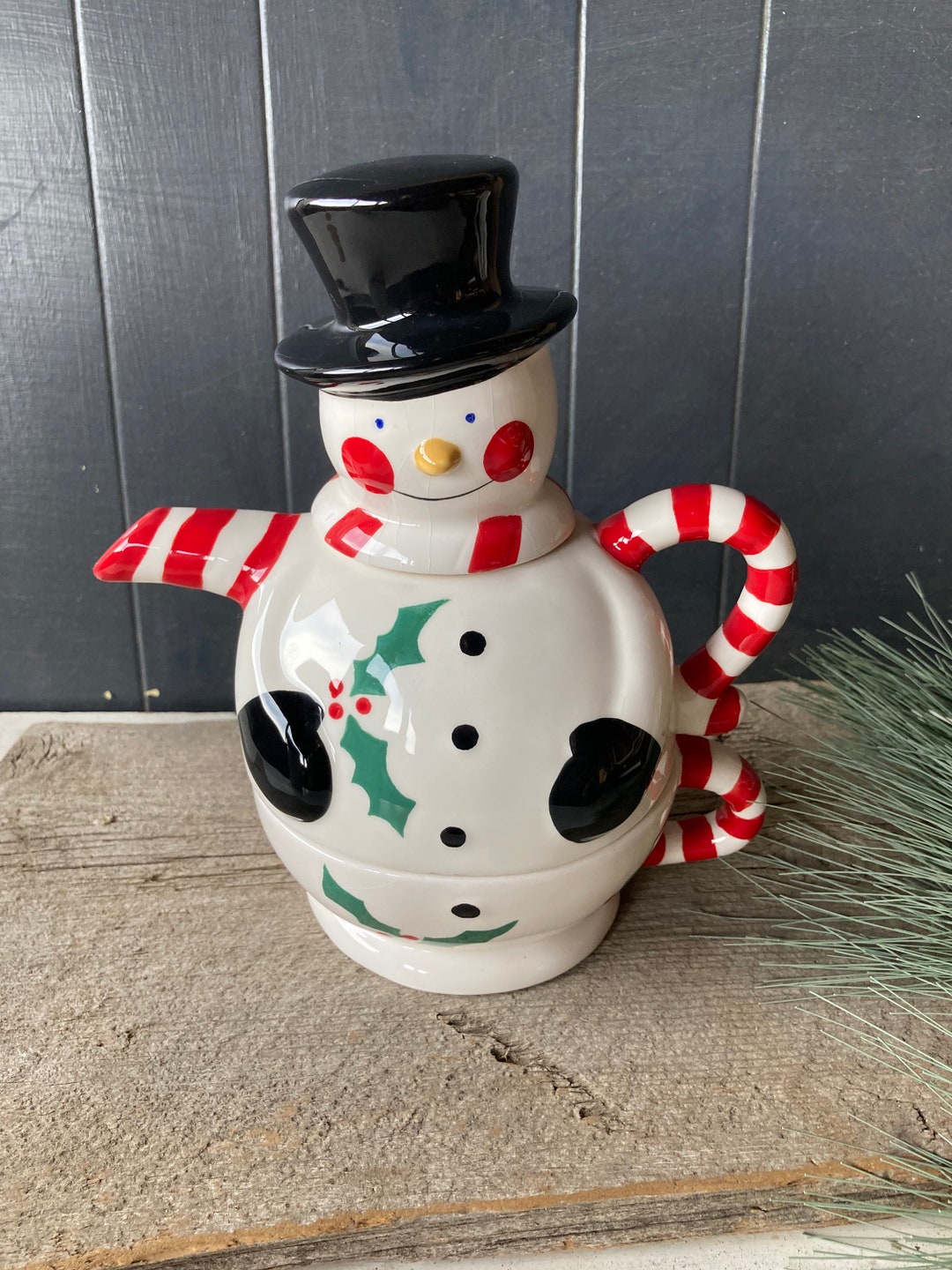 Snowman Tea Pot With Cup Etsy