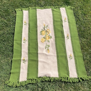 Afghan-green stripe with yellow roses