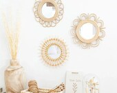 Rattan Wall Mirror - Wall Mirror Decor Bohemian Set - Sustainable Home Deco -
