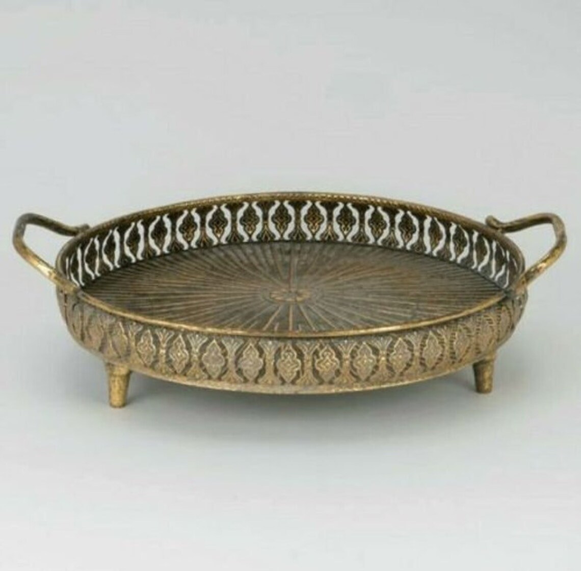 Vintage Gold Tray Large Antique Gold Metal Serving Tray With Etsy