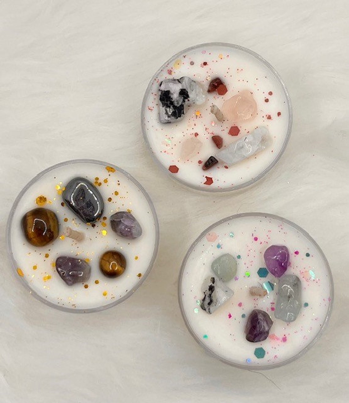 3 Packs of 4 Soy Wax Intention Tea-light Candles With Crystals for