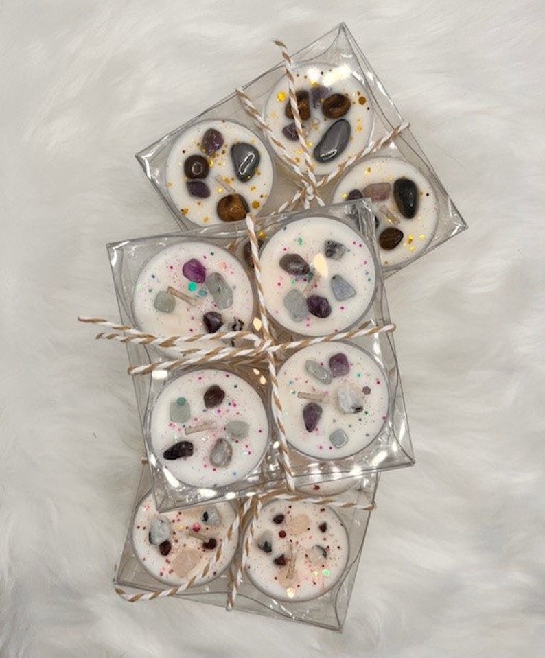 3 Packs of 4 Soy Wax Intention Tea-light Candles With Crystals for ...