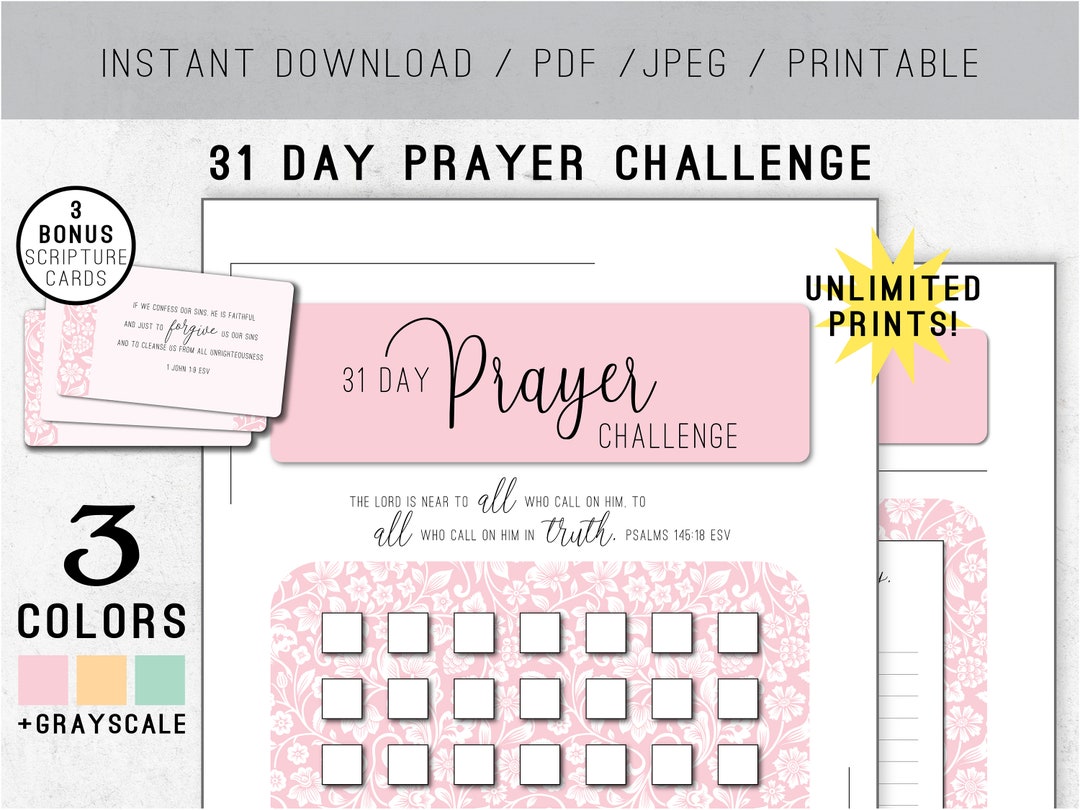 31 Day Prayer Challenge / Habit Tracker / Scripture Memory / Woman of