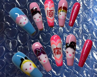 Kawaii Harajuku Lovers Member Set | Trending Y2K Heart Beam Glitter Pink Nails