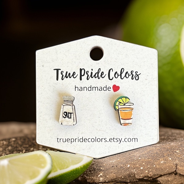 Tequila Shot & Salt Shaker Wood Stud Earrings, Cinco De Mayo jewelry, Alcohol Gifts, Shot Glass Studs, Fun Quirky Earrings