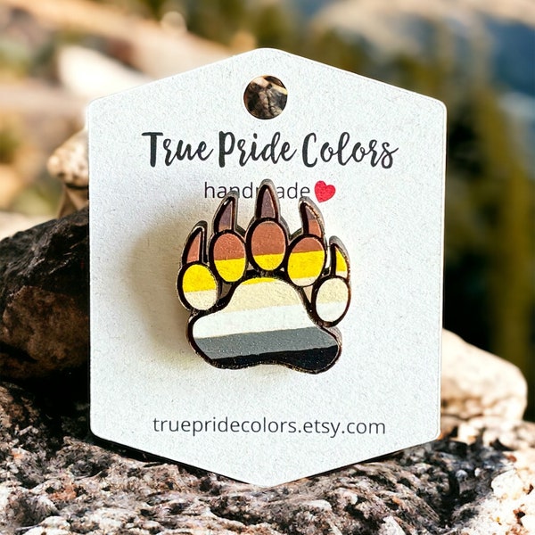 Bear Pride Flag Bear Paw Wood Pin, Gay Culture Badge, Minimalist, LGBT, Queer Pride, Cubs, Leather, Otters, Muscle-bears, Bear Brotherhood