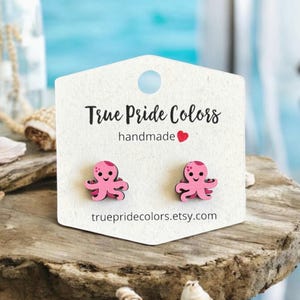Octopus Wood Stud Earrings, Cute Handmade Ocean Creatures Stud Earrings, Sea Jellies Jewelry, Sea Jewelry