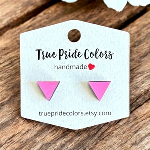 Pink Triangle Wood Stud Earrings, Gay Pride Jewelry, LGBTQ Earrings Studs, Pride earrings, gay pride gift