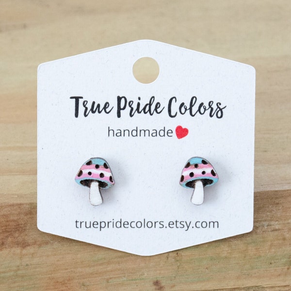 LGBTQ Trans Pride Mushroom Stud Earrings, Mushroom Jewelry, Trans Pride Earrings, Trans Pride Jewelry, Tiny Stud Earrings