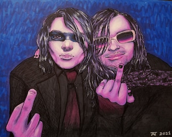 12x9 Gerard Way and Bert McCracken Original Drawing // My Chemical Romance, MCR, The Used Fanart, Marker, pen, and pencil drawing
