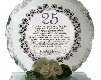 25th Silver Wedding Anniversary, Cut Glass Round Plaque,  Special Edition by Cellini Plaques