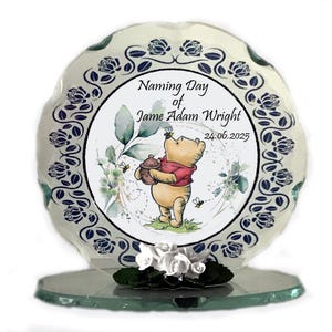 Naming Day Cut Glass Plaque Bear Design Personalised Gift Keepsake by Cellini Plaques
