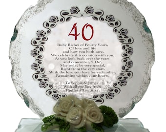 40th Ruby Wedding Anniversary Cut Glass Round Plaque Limited  Special Edition by Cellini Plaques